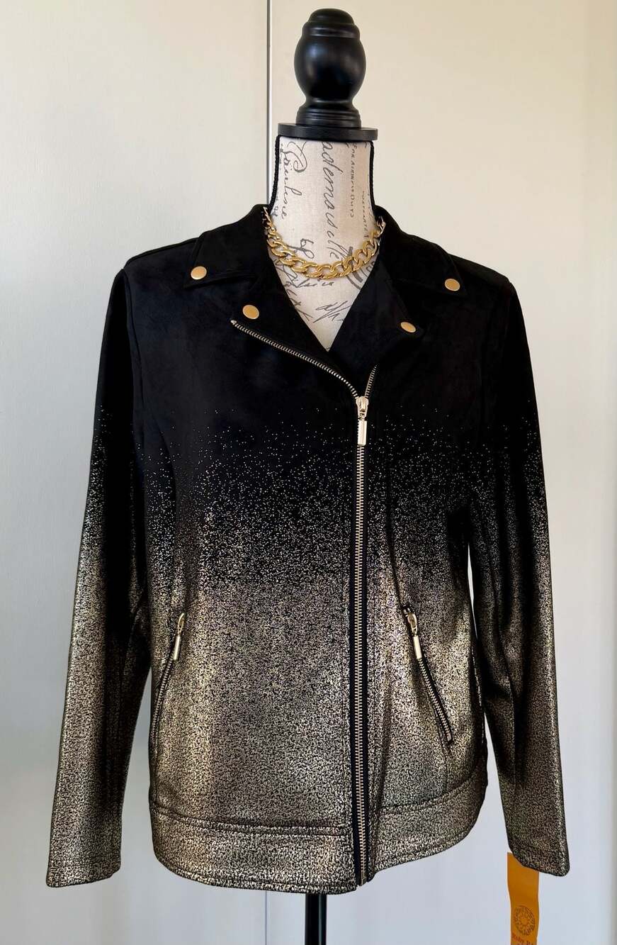 Ruby Rd. Petite‎ Women's Metallic Ombre Faux Suede Moto Jacket PM